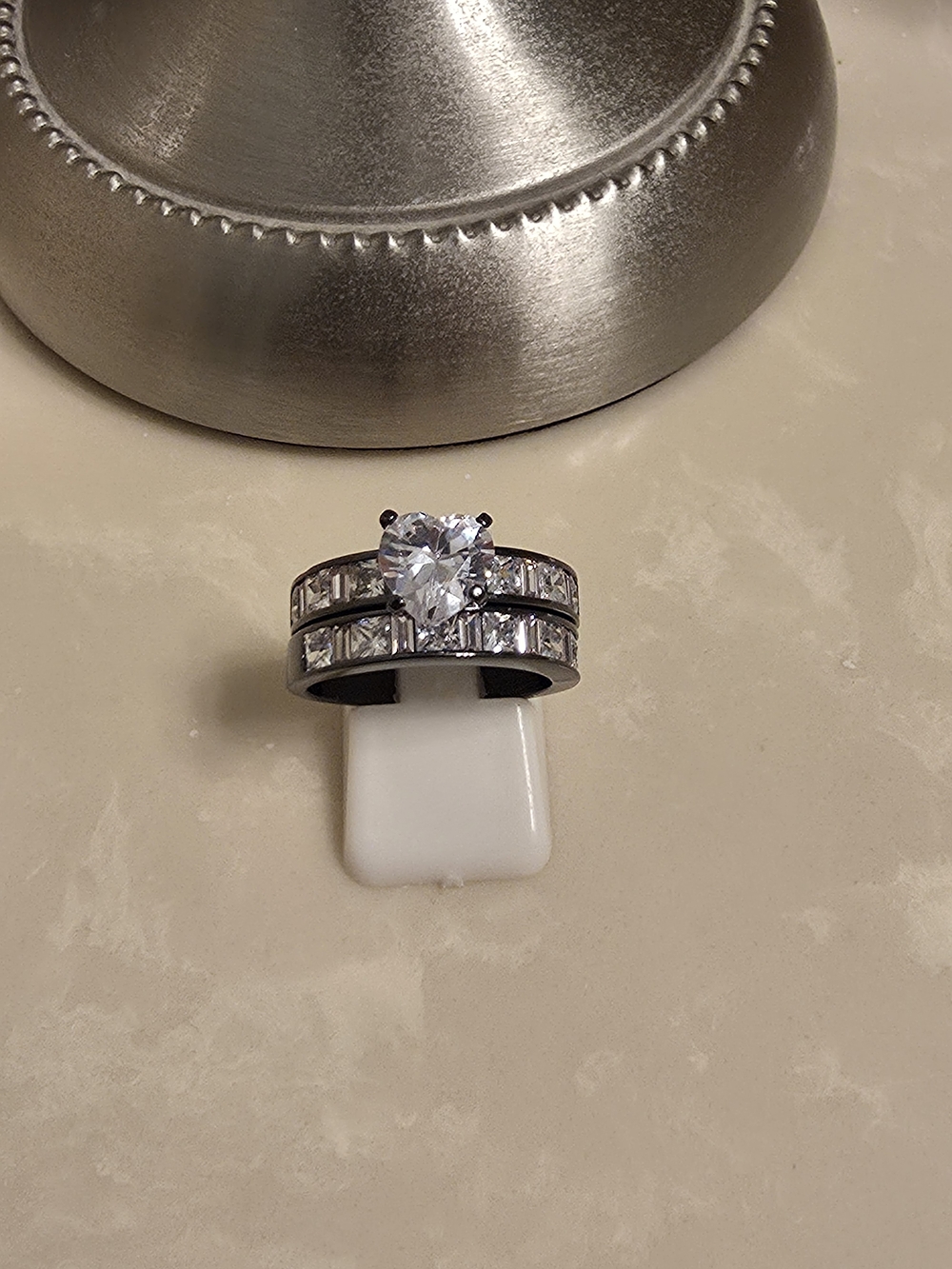 Black and CZ Heart Solitaire Ring Set - Women Jewelry